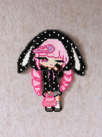 Pastel Goth Bunny Hood Girl Perler Bead Charm, Anime Pixel Art