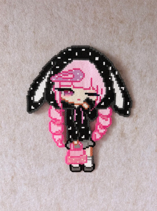 Pastel Goth Bunny Hood Girl Perler Bead Charm, Anime Pixel Art
