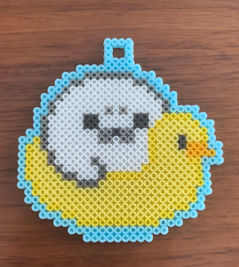Sleepy Yellow Chick Round Perler Bead Pendant | Kawaii Backpack Charm & Keychain