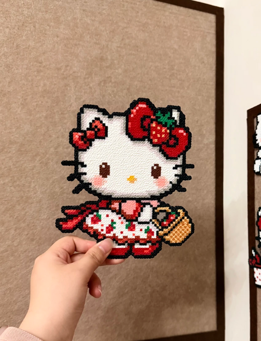 Strawberry Basket Hello Kitty Perler Bead Charm | Fruit Coquette Sanrio Backpack Accessory & Coaster