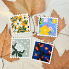 Four Floral Coasters – Set of 4 Vintage Pixel Perler Art