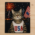 4th of July Cat with Fireworks – Patriotic Perler Bead Art
