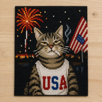 4th of July Cat with Fireworks – Patriotic Perler Bead Art