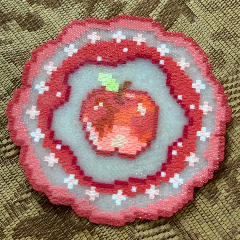 Handmade Apple Perler Bead Coasters – Green Apple & Red Apple