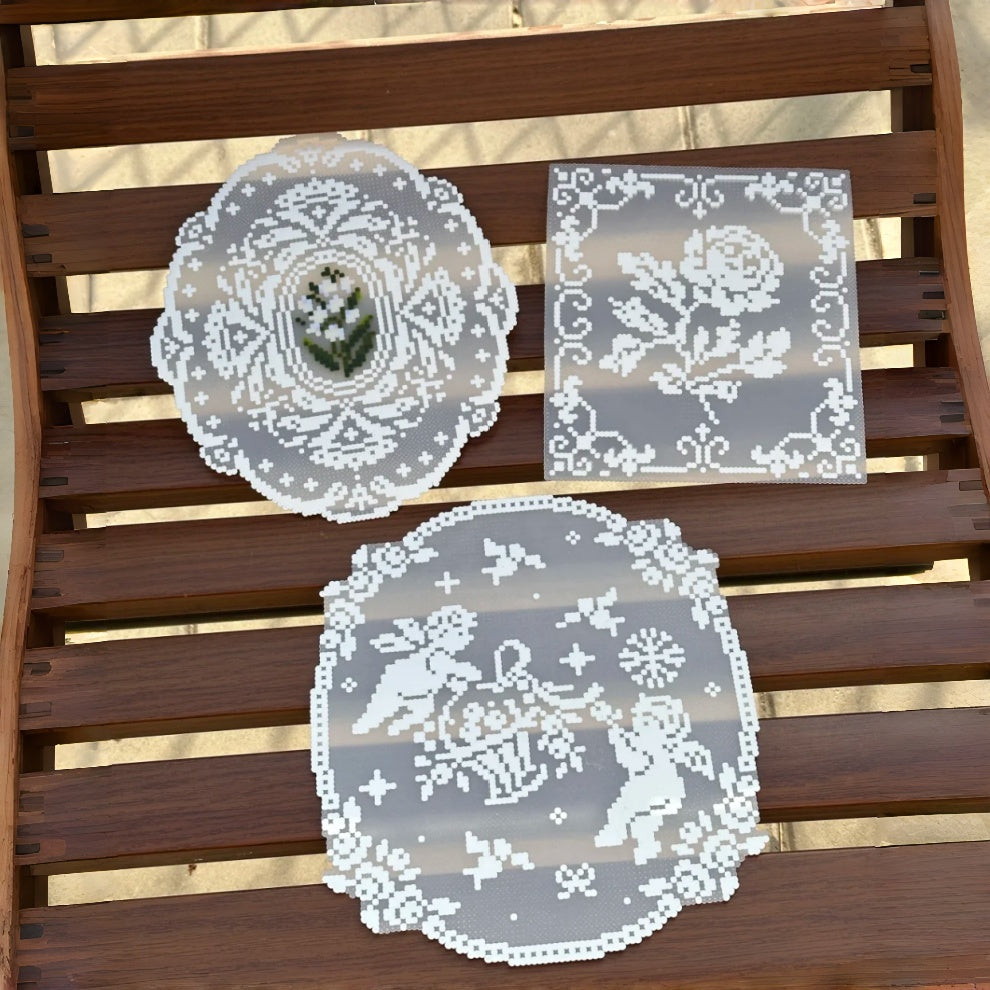 White Lace Perler Bead Trivet – Angel · White Rose · Lily of the Valley