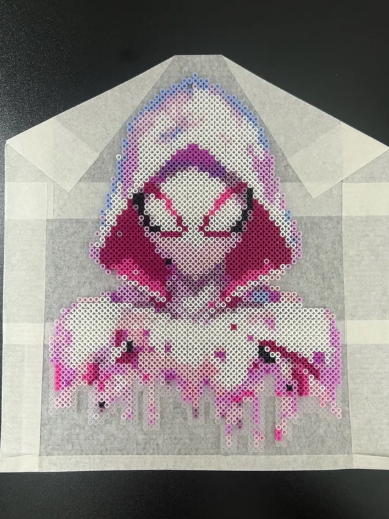 Pastel Spider-Gwen Drip Art Perler Bead DIY Kit | Spider-Verse Pop Culture Backpack Charm & Coaster