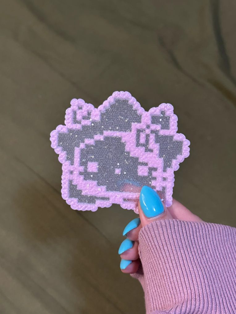 Star Shaped Glitter Transparent Pixel Bear Perler Bead Charm | Pastel Pink Coquette Bag Accessory