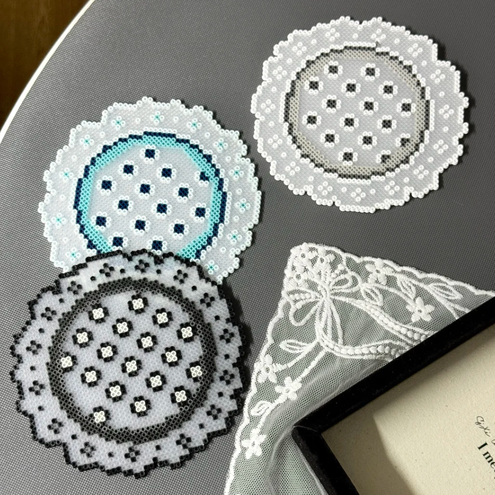 Lace‑Style Coaster Set – 3 Round Doily Designs – 9cm – Perler Art