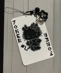 Grayscale Pixel Devil Kitten Faux Leather Card Holder With Star Cloud Charm Chain