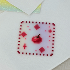 Sparkle Translucent Cherry Pixel Perler Bead Coaster | Cute Red Cross Stitch Handmade Cup Mat