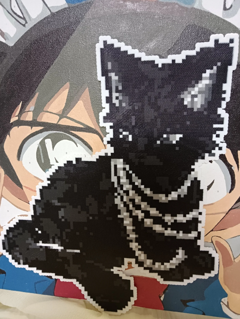Striped Collar Black Kitten Pixel Perler Bead Charm | Dark Kawaii Backpack Accessory & Coaster