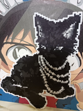 Striped Collar Black Kitten Pixel Perler Bead Charm | Dark Kawaii Backpack Accessory & Coaster