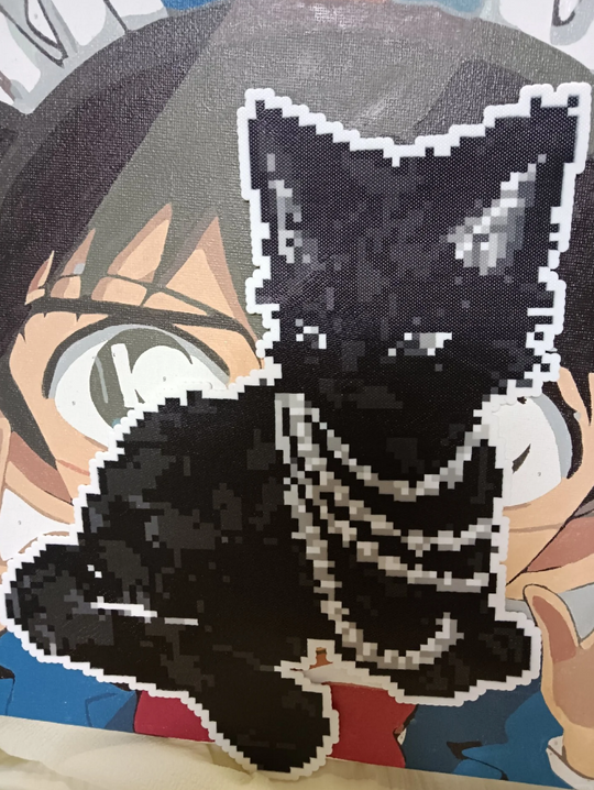 Striped Collar Black Kitten Pixel Perler Bead Charm | Dark Kawaii Backpack Accessory & Coaster