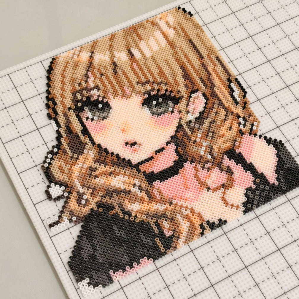 Cute Anime Girl Portrait – 13cm Perler Bead Art