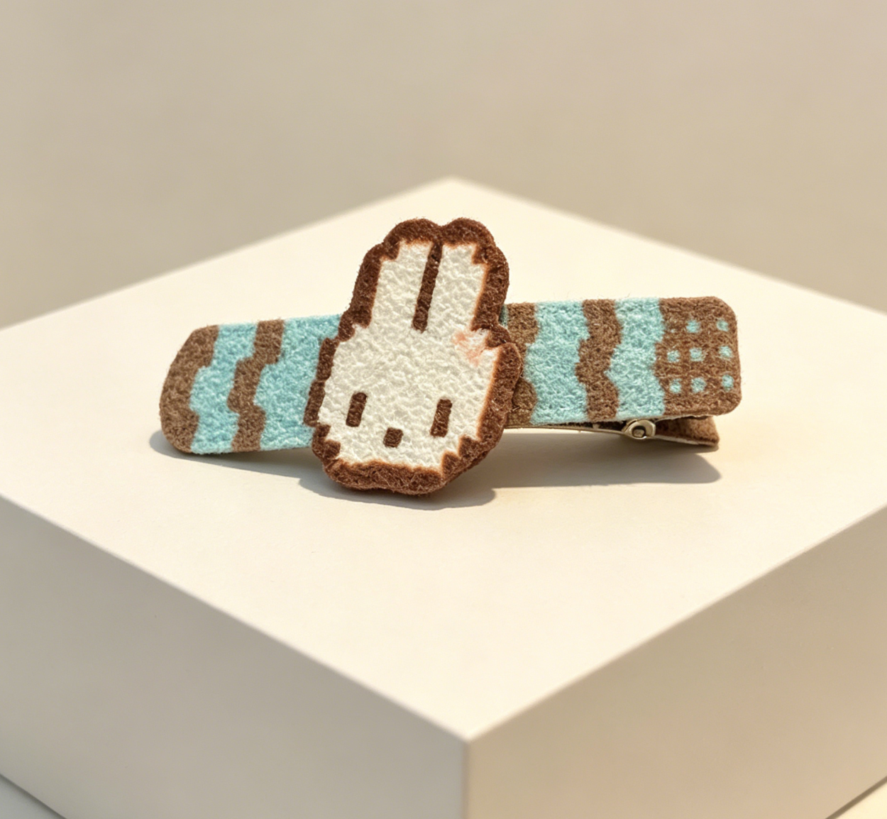 Bunny Perler Bead Hair Clips Pink &amp; White – Finished or DIY Kit