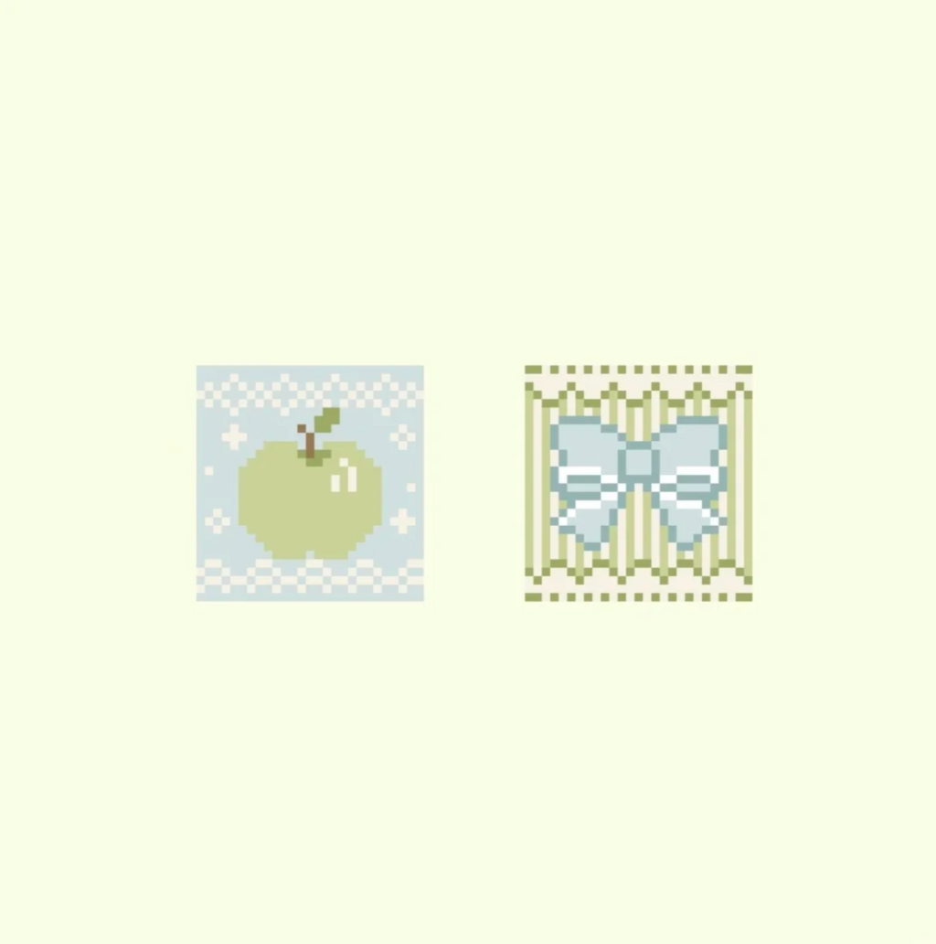 Handmade Blue-Green Perler Bead Coasters – Green Apple & Blue Ribbon