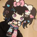 Y2K Anime Girl with Black Hair & Pink Dress – 8×12 Inch Perler Bead Wall Art