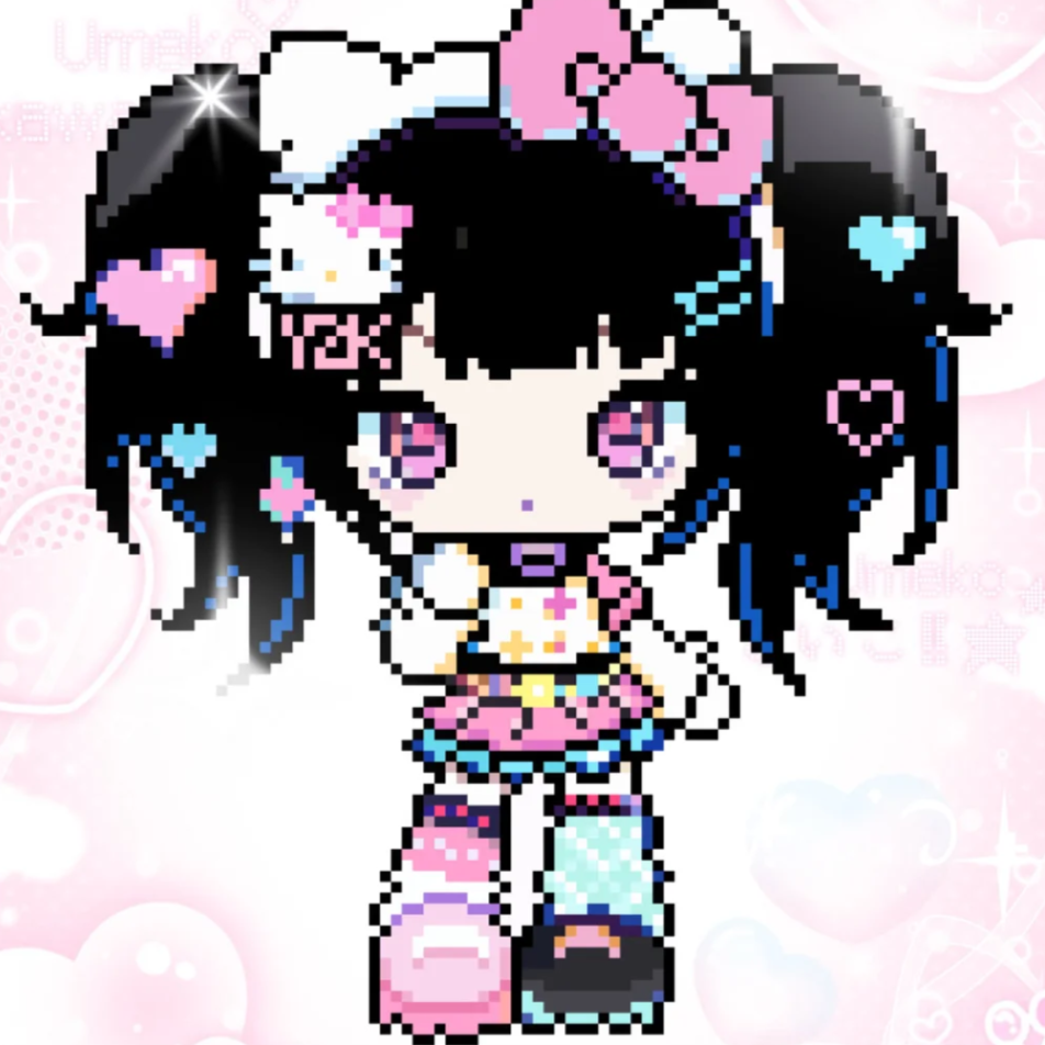 Y2K Anime Girl with Black Hair & Pink Dress – 8×12 Inch Perler Bead Wall Art