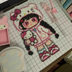 Cat Hood Q-Girl – 30cm Kawaii Perler Bead Wall Art