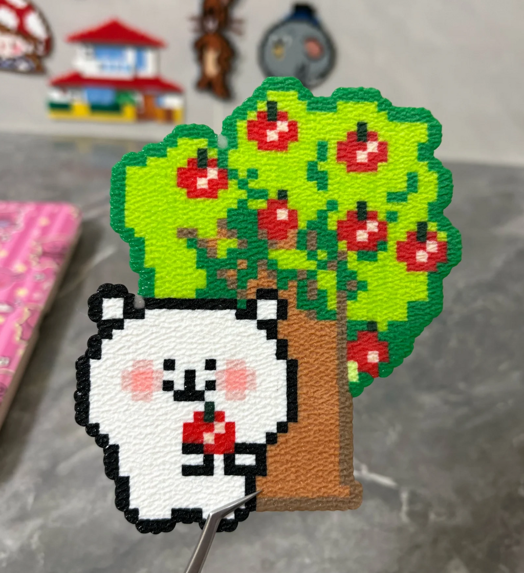 Bear & Apple Tree – Soft Pixel Perler Art