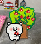Bear & Apple Tree – Soft Pixel Perler Art