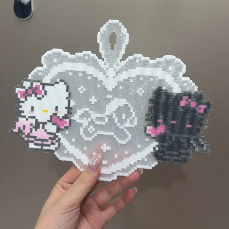 Light & Dark Duo – Heart Hanging Ornament (Sparkle Base) – Perler Bead Art