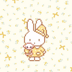 Yellow Bow Bunny – White Rabbit Holding Mini Plush – Perler Art