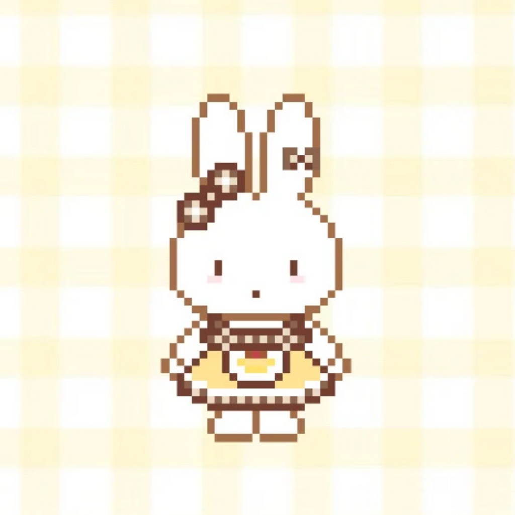Vintage Plaid Bunny – Brown & Cream Checkered Apron – Pixel Perler Art