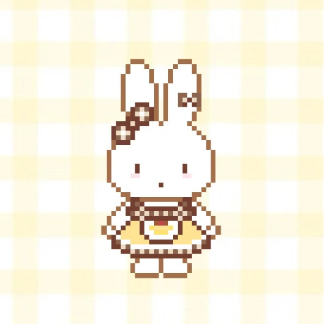 Vintage Plaid Bunny – Brown & Cream Checkered Apron – Pixel Perler Art