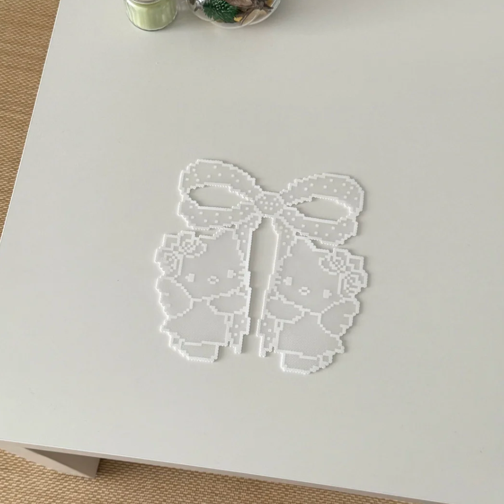 Bow & Angel Kittens – White Lace Hanging Ornament – Perler Art