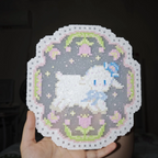 Pixel Sheep Coaster • Scalloped Polygon Floral • 9cm