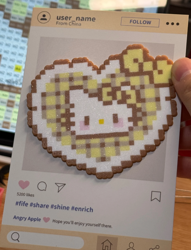 Yellow Plaid Hello Kitty Heart Perler Bead Charm | Neutral Kawaii Sanrio Coaster & Bag Accessory