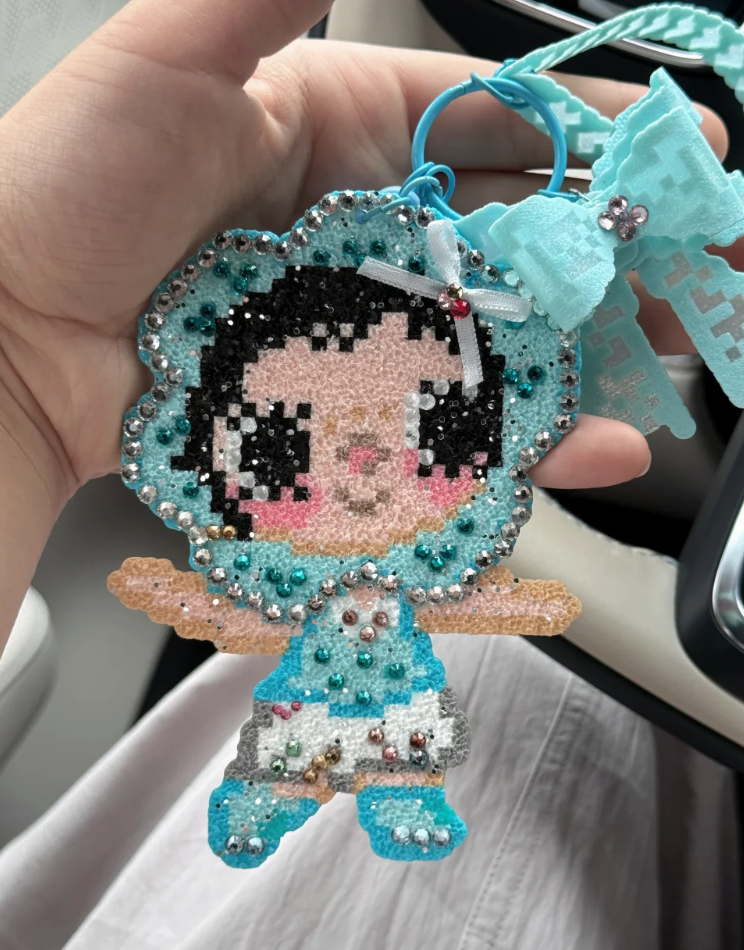 Rhinestone Chibi Girl Perler Bead Keychain – Cute Gift For Kawaii Teen Girls
