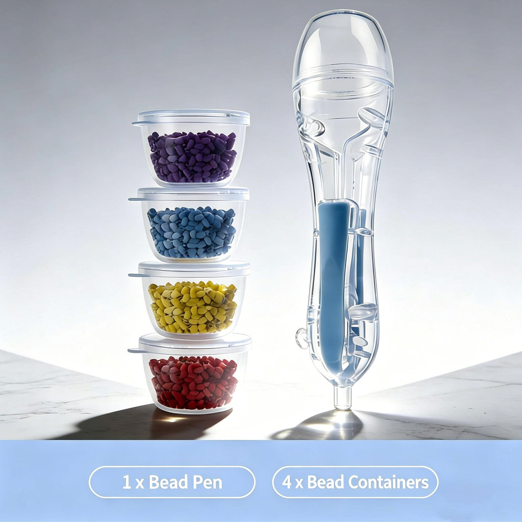 Automatic Perler Bead Pen with 4 Bead Storage Containers - Fast & Easy Fuse Bead Placement Tool for Pixel Art & Crafts