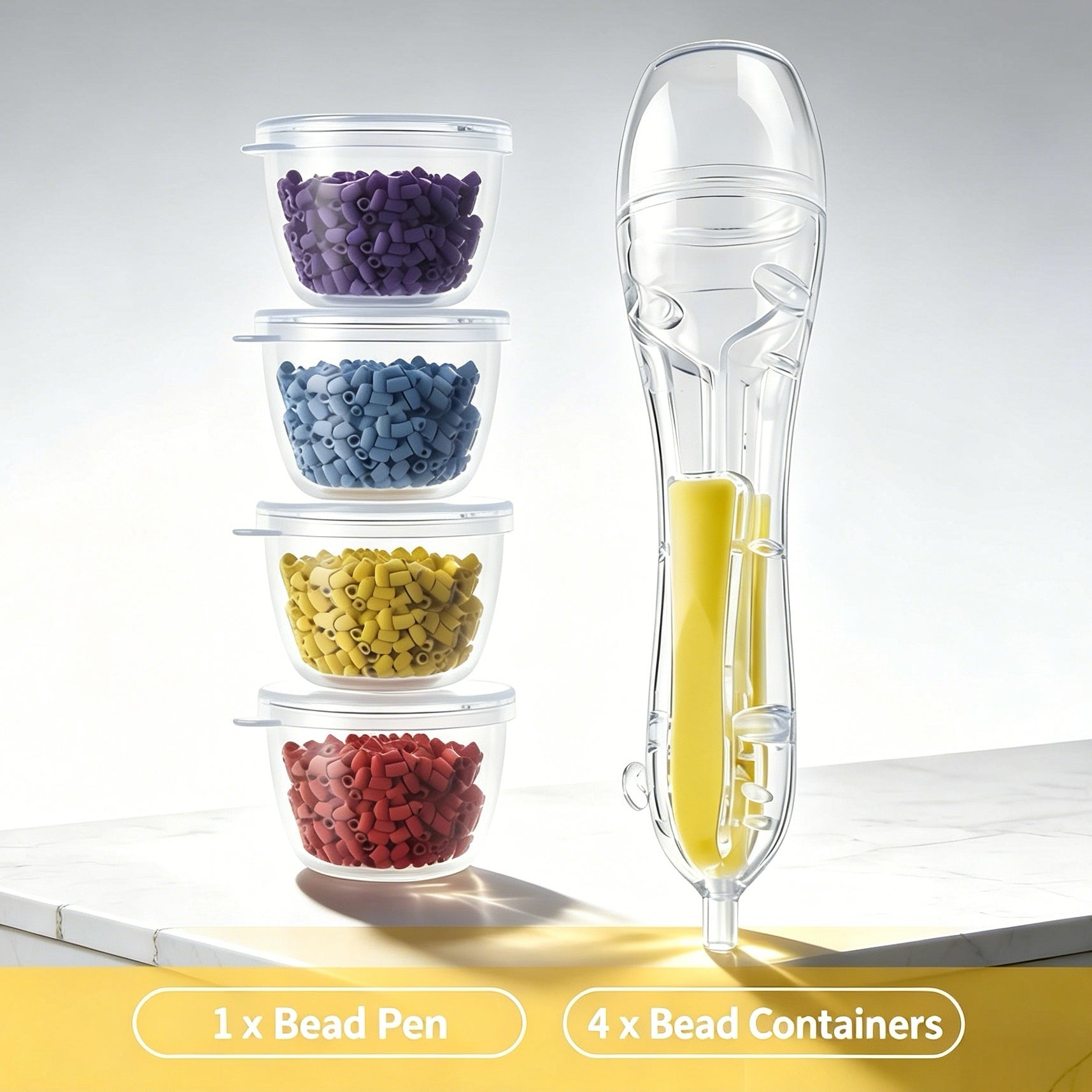 Automatic Perler Bead Pen with 4 Bead Storage Containers - Fast & Easy Fuse Bead Placement Tool for Pixel Art & Crafts