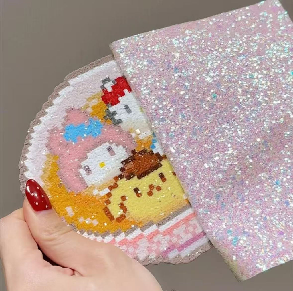 Pink White Glitter Fabric Sheets - Chunky & Fine Glitter Combo (20x15cm, 4 Pack) - Sparkly Fuse Bead Finishing Material