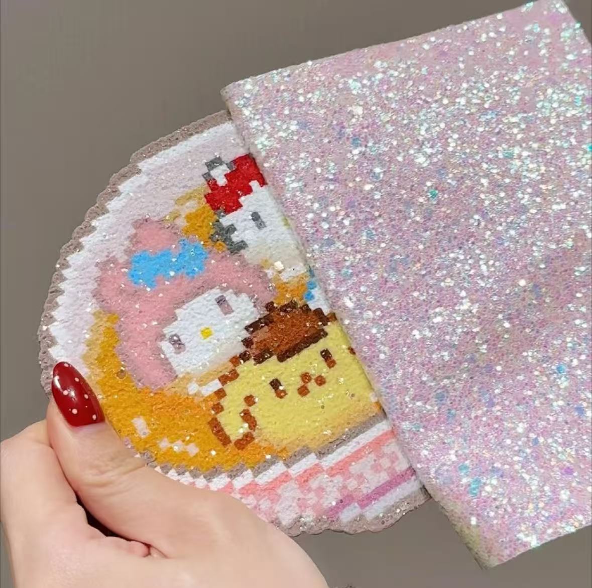 Pink White Glitter Fabric Sheets - Chunky & Fine Glitter Combo (20x15cm, 4 Pack) - Sparkly Fuse Bead Finishing Material