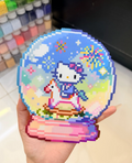 Hello Kitty Carousel Snow Globe – Dreamy Pixel Art with Starry Sky & Layered Base – Carnival Magic Decor