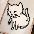Minimalist Black & White Cat Pixel Charm – Glitter Outline & Squinting Eye – Clean Monochrome Decor