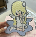 Cloud Angel Girl Pixel Charm – Grey Outline, White Wings & Puppy – Dreamy Fairy Tale Decor