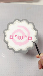 Pastel Pink Spiral Kawaii Face Perler Bead Coaster | Y2K Desk Decor