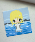 Glitter Square Seaside Anime Girl Perler Bead Coaster | Kawaii Ocean Desk Decor