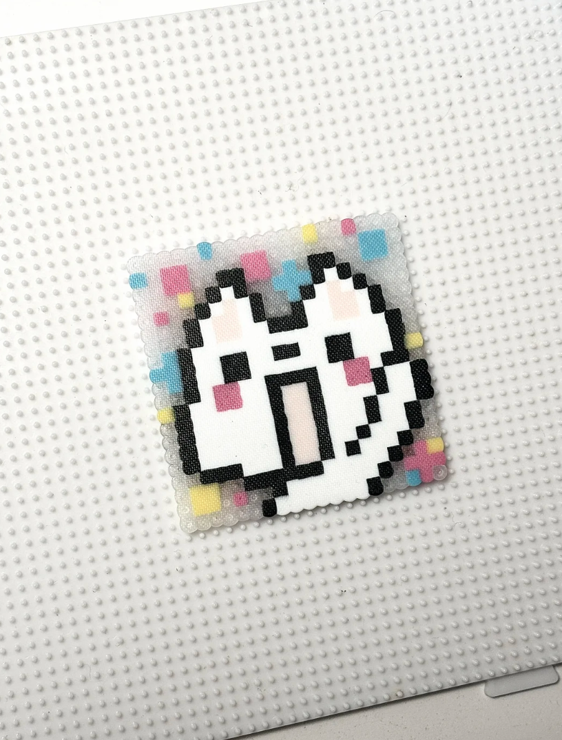 Translucent Shocked White Cat Perler Bead Coaster / Charm