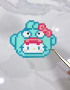 Quirky Monster Fish x Hello Kitty Crossover Perler Bead Charm | Kawaii Accessory