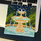Forest Fountain Perler Coaster – Woodland Spring Pixel Art (5.5"×5.5")