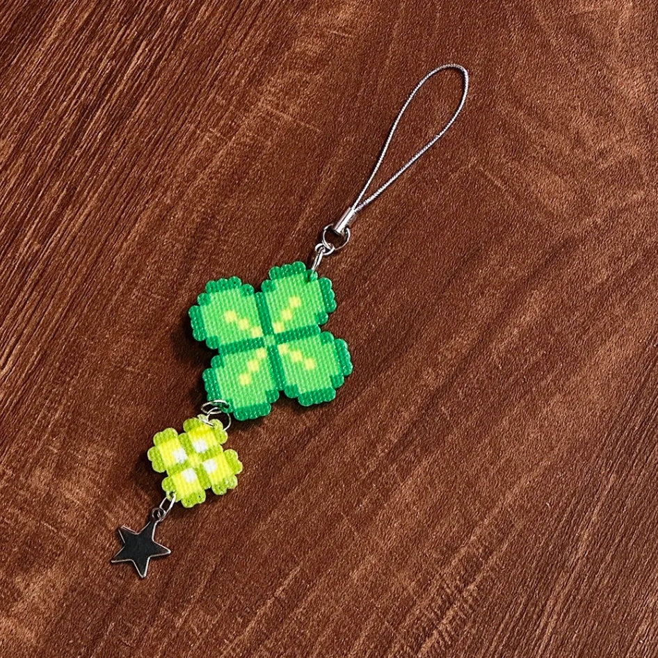 Clover Perler Bead Strap | Handmade Pixel Charm – Long / Short