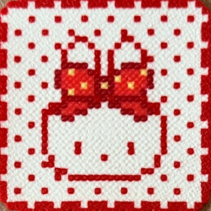 Red Kitty Perler Bead Coasters – Complete Set of 4 Cute Cat Pixel Art Drink Coasters