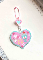 Y2K Medical Heart Pixel Keychain – Mint & Pink – Music & Cross Charm – Sweet Core Decor