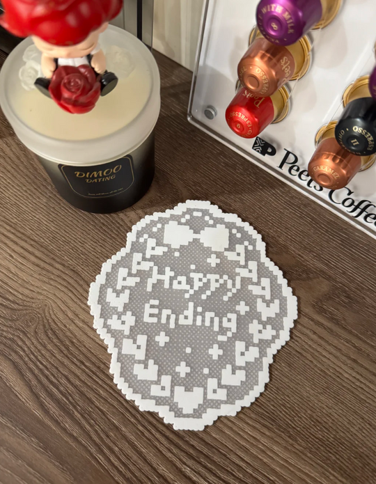 Lace Cloud Happy Ending Pixel Perler Bead Coaster | Neutral Romantic Desk Table Decor