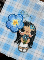 Glitter Chibi Girl Flower Perler Bead Keychain, Handmade Bag Charm